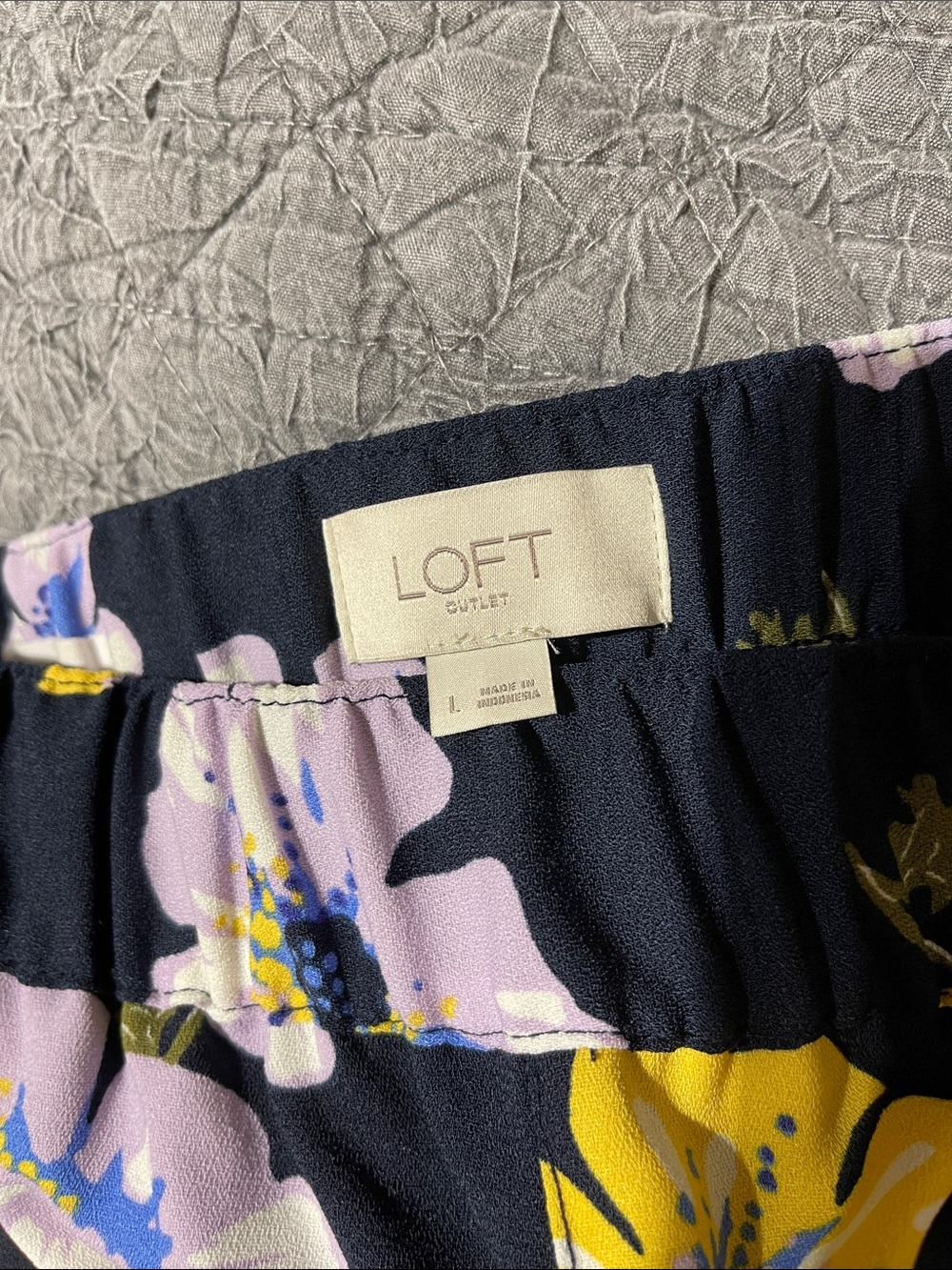 LOFT Outlet Navy Floral Flutter Pants with Yellow & Lavender Blooms - Picture 2 of 5